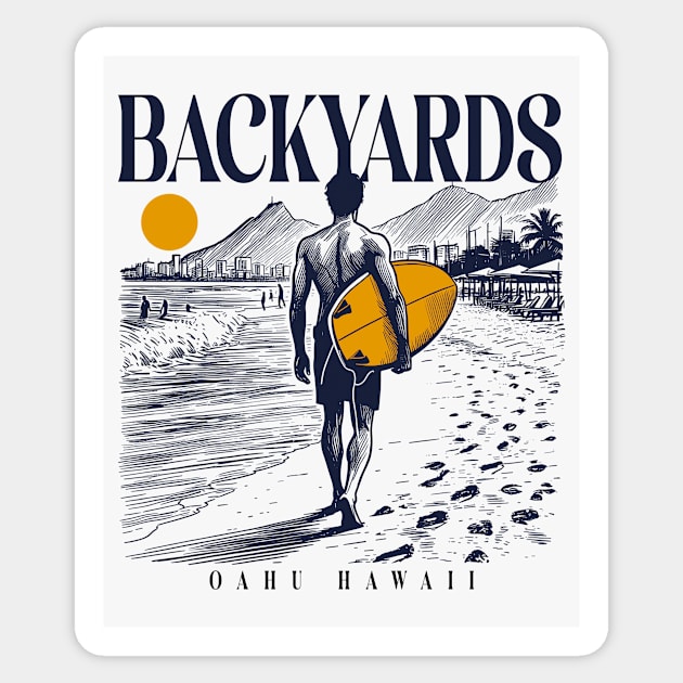 Vintage Surfing Backyards, Oahu, Hawaii // Retro Surfer Sketch // Surfer's Paradise Sticker by Now Boarding